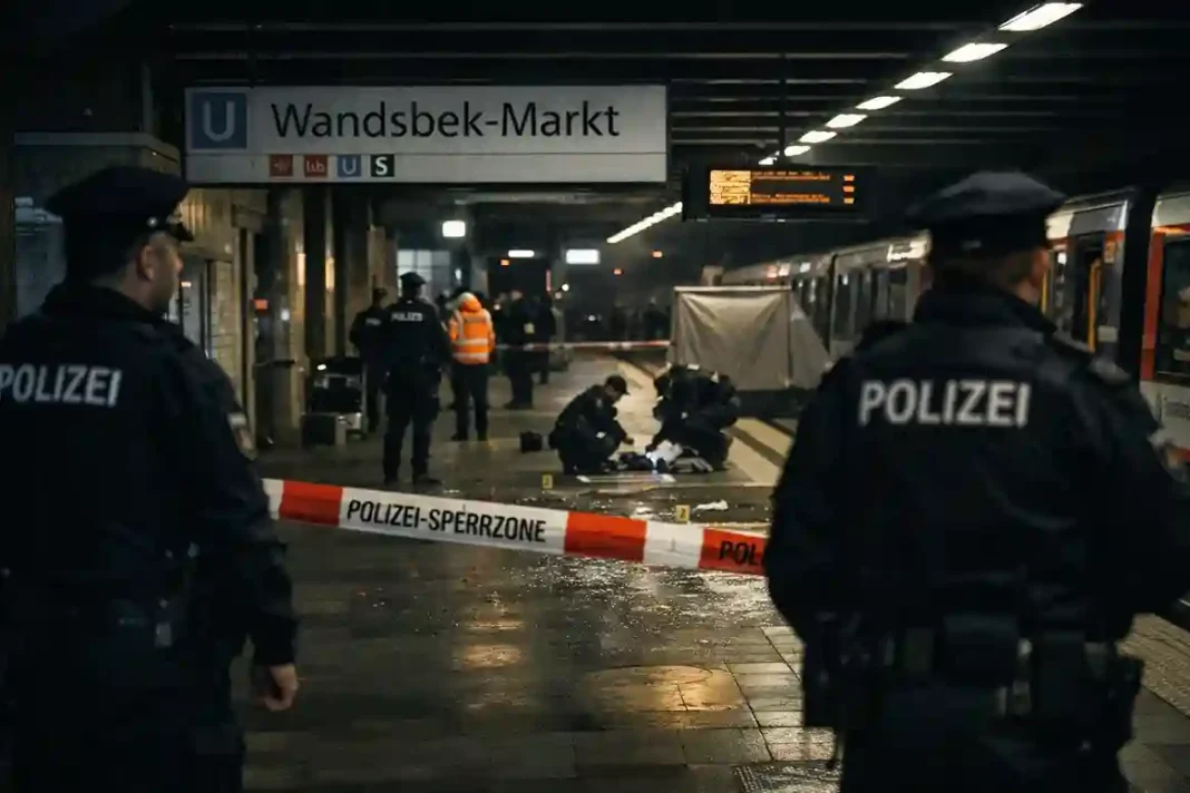 U-Bahnhof Wandsbek-Markt in Hamburg nach tödlichem Unfall, Polizei sichert Gleise