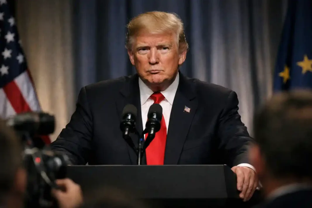 Donald Trump während einer Pressekonferenz zu Iran, Nil-Krise und internationalen Spannungen