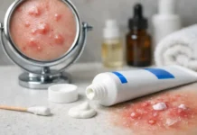 Zahnpasta gegen Pickel? Warum sie der Haut schadet! Zahnpasta auf einem Pickel im Gesicht – Hautreizungen statt schneller Heilung