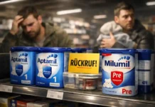 Danone zieht über 120 Chargen Babymilch weltweit zurück Babymilchprodukte Aptamil und Milumil von Danone auf dem Regal