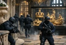 Spektakulärer Plan: Millionenschatz im Dresdner Zwinger erneut bedroht Sicherheitskräfte patrouillieren rund um den Dresdner Zwinger zum Schutz der Kunstschätze