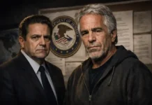 Geheimakte Epstein: Deutscher Presseausweis für Maxwell Ghislaine Maxwell und Jeffrey Epstein auf Archivfoto aus US-Ermittlungsakten