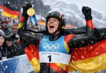 Julia Taubitz holt Olympia-Gold und schreibt deutsche Geschichte Julia Taubitz jubelt nach dem Gewinn der Goldmedaille im Einsitzer bei den Olympischen Winterspielen 2026