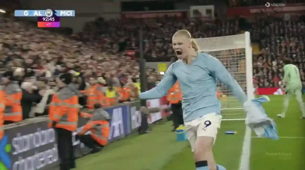 Erling Haaland erzielt das späte Siegtor für Manchester City gegen Liverpool in Anfield