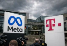 Gericht zwingt Meta zu Millionenstrafe! Logo von Meta und Deutsche Telekom vor einem Gerichtsgebäude in Deutschland